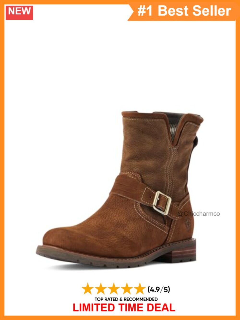 Waterproof Leather Western Boots Round Toe Block Heel Mid-Calf Work